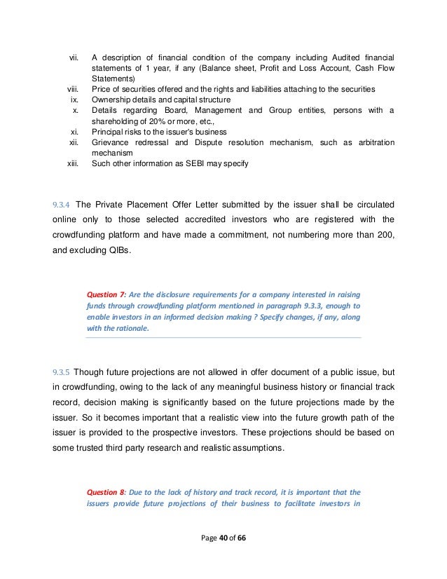 management letter capital venture rights Crowdfunding policy draft   SEBI