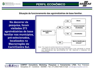 PERFIL ECONÔMICO No decorrer da pesquisa, foram visitadas 273 agroindústrias de base familiar nos municípios, pré-selecionados, localizados na Macrorregião do Cariri/Centro Sul. Situação de funcionamento das agroindústrias de base familiar.  