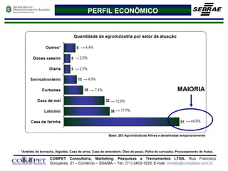 Base: 203 Agroindústrias Ativas e desativadas temporariamente PERFIL ECONÔMICO *Artefato de borracha, Algodão, Casa de arroz, Casa de amendoim, Óleo de pequi, Palha de carnaúba, Processamento de frutas. MAIORIA 