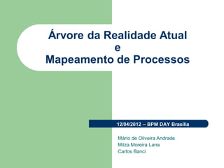 Árvore da Realidade Atual
e
Mapeamento de Processos
12/04/2012 – BPM DAY Brasília
Mário de Oliveira Andrade
Milza Moreira Lana
Carlos Banci
 