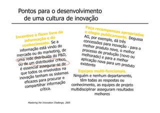 Pontos para o desenvolvimento
  de uma cultura de inovação




   Mastering the Innovation Challenge, 2005
 