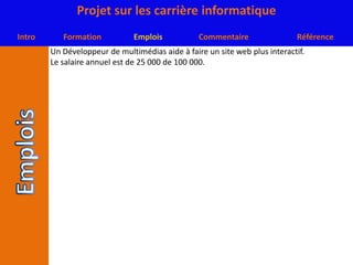 Un Développeur de multimédias aide à faire un site web plus interactif.Le salaire annuel est de 25 000 de 100 000.