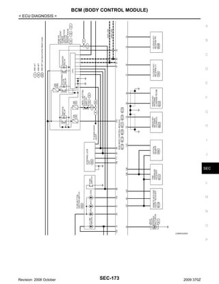 BCM (BODY CONTROL MODULE)
< ECU DIAGNOSIS >
A

B

C

D

E

F

G

H

I

J

SEC

L

M

N

O
JCMWA3236GB

P

Revision: 2008 October

SEC-173

2009 370Z

 