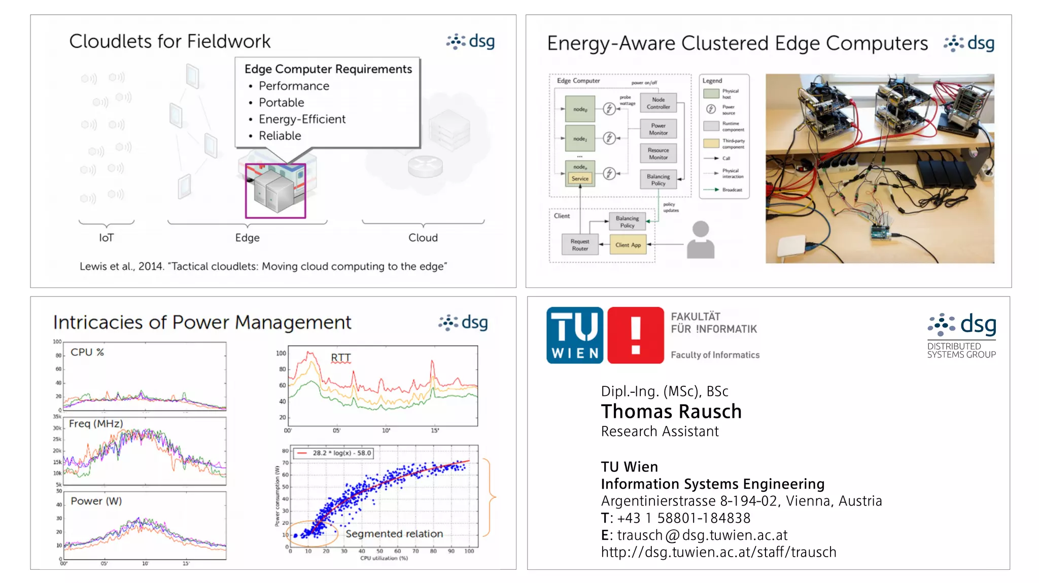 14
Dipl.-Ing. (MSc), BSc
Thomas Rausch
Research Assistant
TU Wien
Information Systems Engineering
Argentinierstrasse 8-194-02, Vienna, Austria
T: +43 1 58801-184838
E: trausch@dsg.tuwien.ac.at
http://dsg.tuwien.ac.at/staff/trausch
 