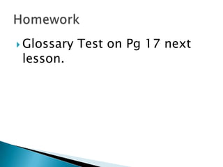  Glossary

lesson.

Test on Pg 17 next

 