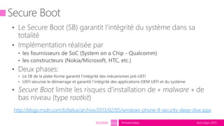 tech.days 2015#mstechdaysSESSION SEC203
http://blogs.msdn.com/b/belux/archive/2013/02/05/windows-phone-8-security-deep-dive.aspx
 