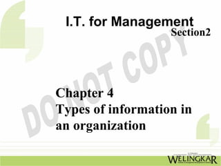 I.T. for Management
                   Section2




Chapter 4
Types of information in
an organization
 
