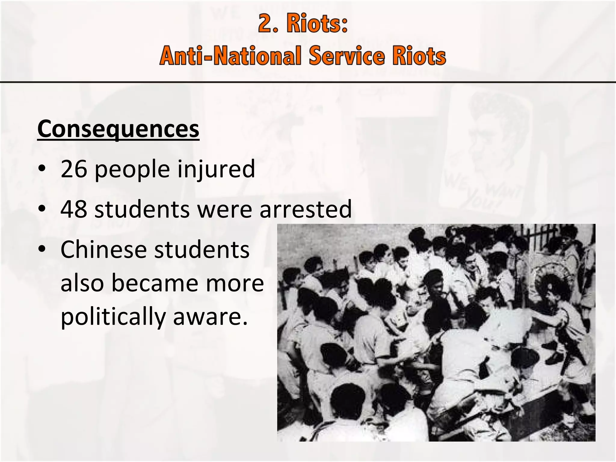 Consequences 26 people injured 48 students were arrested Chinese students  also became more  politically aware.  