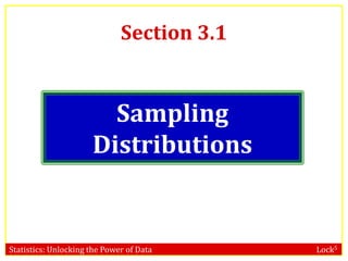 Section 3.1

Sampling
Distributions

Statistics: Unlocking the Power of Data

Lock5

 