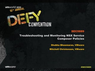 Troubleshooting and Monitoring NSX Service
Composer Policies
Shubha Bheemarao, VMware
Mitchell Christensen, VMware
SEC5889
#SEC5889
 