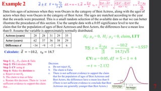 Two Means, Two Dependent Samples, Matched Pairs | PPTX