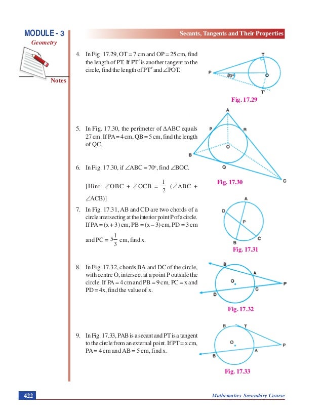 SECANTS, TANGENTS AND THEIR PROPERTIES GEOMETRY