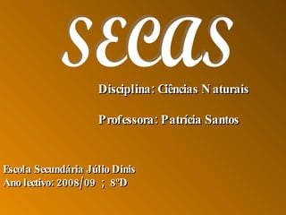 SECAS Disciplina: Ciências Naturais Professora: Patrícia Santos Escola Secundária Júlio Dinis Ano lectivo: 2008/09  ;  8ºD 