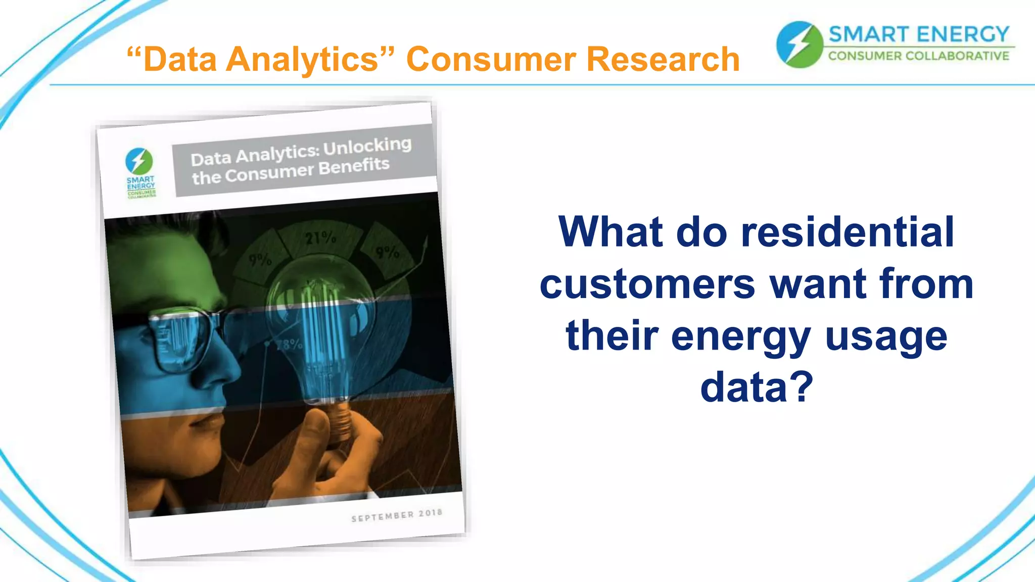 “Data Analytics” Consumer Research
What do residential
customers want from
their energy usage
data?
 