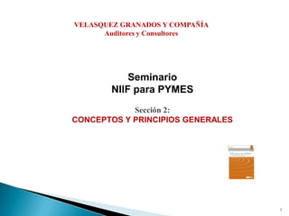 VELASQUEZ GRANADOS Y COMPAÑÍA
Auditores y Consultores
Seminario
NIIF para PYMES
Sección 2:
CONCEPTOS Y PRINCIPIOS GENERALES
1
 