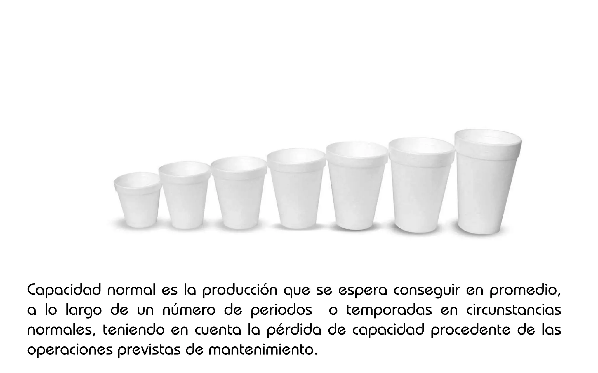 Capacidad normal es la producción que se espera conseguir en promedio,
a lo largo de un número de periodos o temporadas en circunstancias
normales, teniendo en cuenta la pérdida de capacidad procedente de las
operaciones previstas de mantenimiento.
 