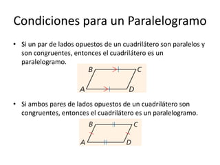 Condiciones para Paralelogramos