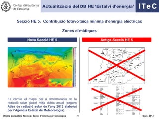 Zones climàtiques
Nova Secció HE 5 Antiga Secció HE 5
Es canvia el mapa per a determinació de la
radiació solar global mit...