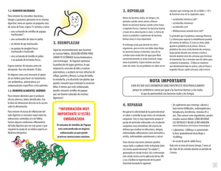 3
1.2- REMOVER MICROBIOS
Para remover los microbios (bacterias,
hongos y parásitos) presentes en tu sistema
digestivo, toma en ayunas un pequeño vaso
de zumo de fruta, espera 15 minutos y toma:
•	una cucharada de semillas de papaya
machucadas*.
•	una cucharadita de clavo en polvo.
•	un diente de ajo machucado.
•	un pedazo de jengibre fresco
machucado o masticado.
•	una cucharada de tomillo en polvo
o un puñado de la hierba fresca.
Espera mínimo 30 minutos antes de
desayunar. Haz esto durante 10 días.
En algunos casos será necesario el apoyo
de un médico para hacer un tratamiento
con antibióticos, antimicóticos y/o
antiparasitarios específicos y más potentes.
1.3- REMOVER ALIMENTOS DAÑINOS
Para remover alimentos que te producen
efectos adversos, debes identificarlos. Haz
la dieta de eliminación descrita en la sección
sobre la alimentación.
Para remover el exceso de inflamación del
tubo digestivo es necesario seguir todas las
indicaciones contenidas en este folleto.
Existen algunas condiciones inflamatorias
del tubo digestivo que son más graves y que
requieren la ayuda de un médico experto en
Medicina Integrativa.
2. REEMPLAZAR
Sigue las recomendaciones que hacemos
en nuestro folleto, SOLUCIÓN RÁPIDA PARA
SANARTU ESTÓMAGO (www.fundanatura.
com/estomago). Así lograrás optimizar
la producción de jugos gástricos, lo que
mejorará la secreción de bilis y enzimas
pancreáticas, y acabará con esos síntomas de
reflujo, gastritis y llenura. La hoja de boldo,
la remolacha, y la alcachofa son plantas que
puedes consumir para estimular la secreción
biliar. A menos que estés embarazada,
puedes consumir semillas de papaya
que son fuentes naturales de enzimas
digestivas*.
*INFORMACIÓN MUY
IMPORTANTE SI ESTÁS
EMBARAZADA
El consumo de Semillas de Papaya
está contraindicado en mujeres
embarazadas ya que puede
provocar contracciones uterinas.
3. REPOBLAR
Nutres las bacterias malas, los hongos y los
parásitos cuando comes azúcar y frituras.
Nutres las bacterias buenas cuando comes frutas
y vegetales frescos. Favorecer las bacterias buenas
a través de tu alimentación es clave. La forma de
tomar un probiótico (suplemento de bacterias
buenas vivas) es muy importante.
El estómago actúa para destruir los micro-
organismos, pero en este caso debes dejar llegar
las bacterias buenas al intestino. Lejos de las
comidas toma medio litro de agua para diluir
momentáneamente tu ácido estomacal, luego
toma el probiótico. Espera mínimo una hora
antes de comer. Usa un probiótico en sobre (no en
cápsulas) que contenga más de un billón (>109
)
de bacterias vivas de las siguientes cepas:
•	 LactobacillushelveticusLafti®
•	 Lactobacillusrhamnosus
•	 Lactobacilluscasei
•	 BifidobacteriumanimalislactisLafti®
Es preferible que el probiótico contengaVitamina
C y Selenio para soportar la rehabilitación paralela
del sistema de defensa. Si estás en clima cálido
guarda tu probiótico en la nevera.Toma tu
probiótico dos veces al día durante dos semanas,
luego páralo durante una semana y vuelve a
tomarlo durante otras dos semanas para terminar
el tratamiento.Vas a necesitar unos 60 sobres para
completar el programa. Si fallas en mantener
una alimentación baja en azúcar y alta en frutas y
vegetales frescos, repite este paso cada 6 meses.
NOTA IMPORTANTE
CADAVEZ QUE USAS ANTIBIÓTICOS DEBES REPETIR ESTE PASO PARALELAMENTE
porque los antibióticos matan por igual a las bacterias buenas y a las malas,
lo que da oportunidad a las bacterias malas y los hongos.
4. REPARAR
Recuperar la selectividad de la pared intestinal
es volver a controlar lo que entra a la circulación
sanguínea. Esto es muy importante porque el
pasaje de partículas indeseadas a la circulación
sanguínea causa desórdenes del sistema de
defensa que resultan en infecciones, alergias,
enfermedades inflamatorias como dermatitis y
artritis, enfermedades autoinmunes y cáncer.
Estas mismas reacciones inmunes pueden
causar daño a cualquier nivel, incluyendo daño
a la misma pared intestinal (“el colador”),
generando un círculo vicioso.Vas a interrumpir
este círculo vicioso con la aplicación de las 4Rs
y vas a facilitar la regeneración de la pared
intestinal tomando lo siguiente:
•	Un suplemento que contenga: calostro y
bazo bovino liofilizados, arabinogaláctano,
betaglucano, lactoferrina, vitamina D3 y
zinc. Para conocer estos ingredientes, puedes
estudiar nuestro folleto: CÓMO MEJORAR
LAS DEFENSASY BAJAR LA INFLAMACIÓN
(www.fundanatura.com/sistema-inmunologico)
•	L-glutamina: 1,000mg e ir aumentando
la dosis gradualmente hasta llegar a
10,000mg.
•	Un vasito de gel de sábila fresca.
Todo esto se toma al mismo tiempo, 2 veces al
día, lejos de las comidas durante un período de
2 meses.
 