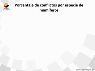 Porcentaje de conflictos por especie de
mamíferos
 