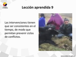Lección aprendida 9
Las intervenciones tienen
que ser consistentes en el
tiempo, de modo que
permitan prevenir ciclos
de conflictos.
 