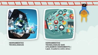 HERRAMIENTAS
TECNOLOGICAS
HERRAMIENTAS
TECNOLOGICAS QUE
UTILIZAMOS DIARIAMENTE (
Lápiz ,Cuaderno entre otros )
 