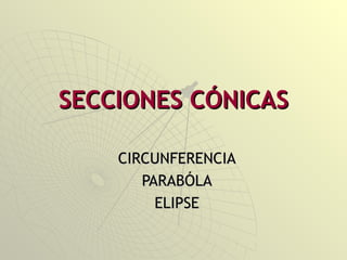 SECCIONES CÓNICAS CIRCUNFERENCIA PARABÓLA ELIPSE 