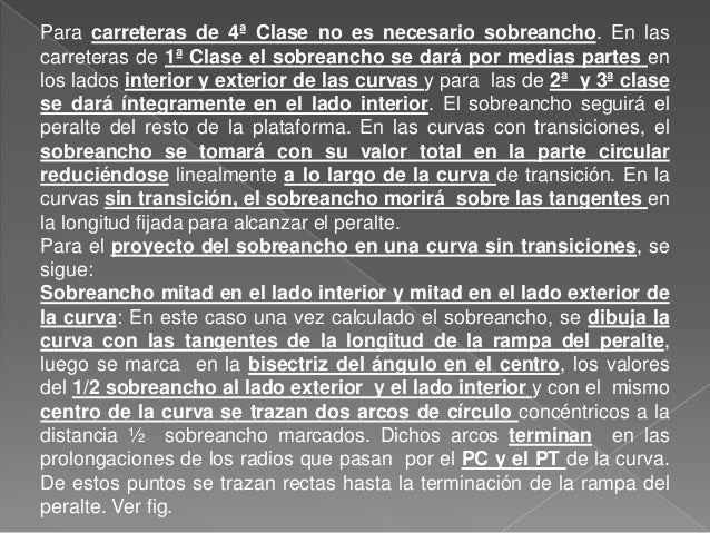Sobreancho al lado interior de la curva: En este caso se
toma el valor integro del sobreancho al lado interior de la curva...