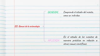 III. Ramas de la entomología
Comprende el estudio del insecto,
como un individuo.
Es el estudio de los insectos de
manera práctica en relación a
otras ramas científicas.
GENERAL
APLICADA
4
 