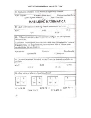 REACTIVOS DEL EXAMAEN DE SIMULACIÓN “IDEA”
 