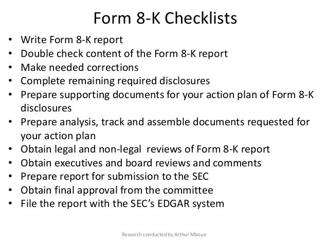 SEC compliance and disclosure, Form 8-K (sample)
