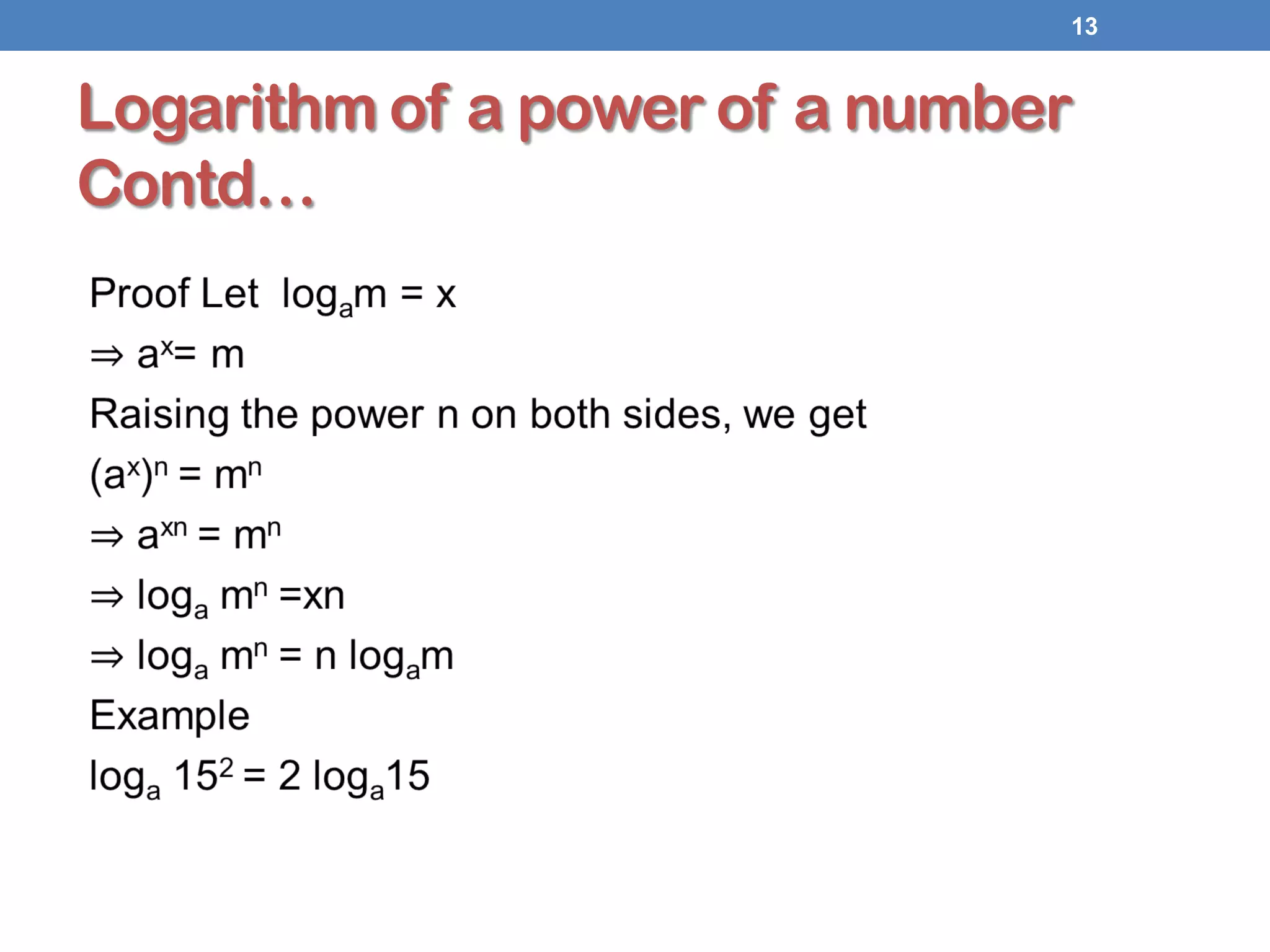 13
Logarithm of a power of a number
Contd…
 