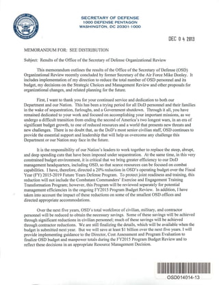 SECDEF memo on DOD Org Changes Dec 4, 2013