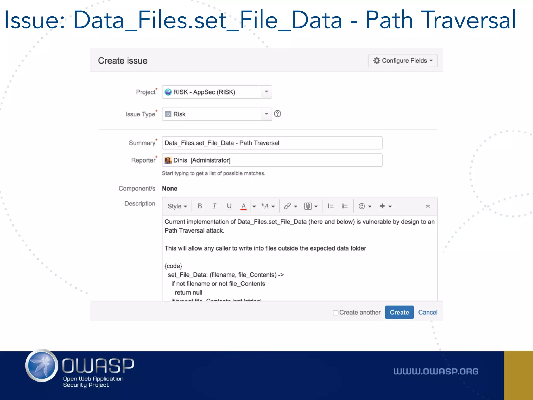 Issue: Data_Files.set_File_Data - Path Traversal
 