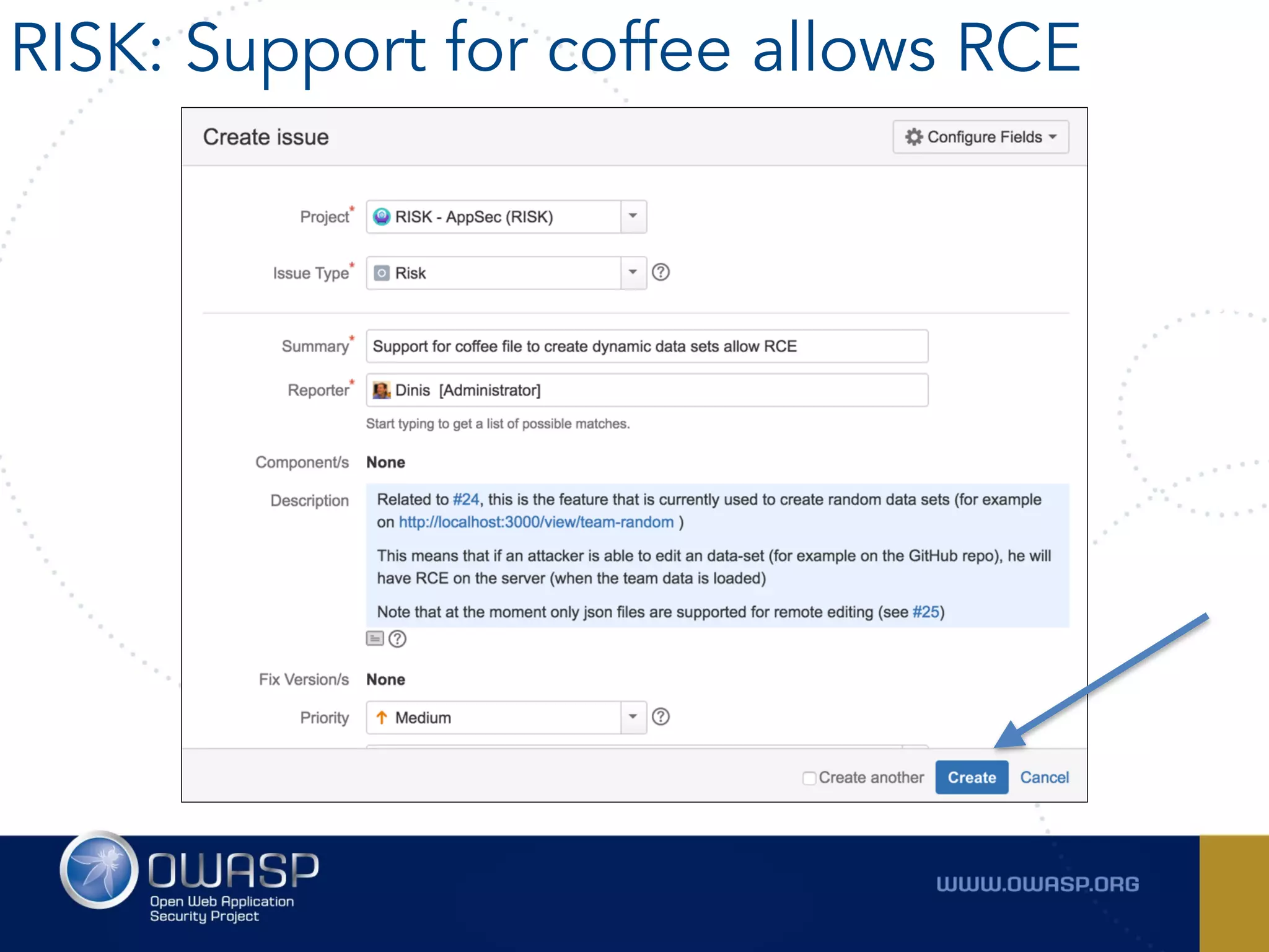 RISK: Support for coffee allows RCE
 