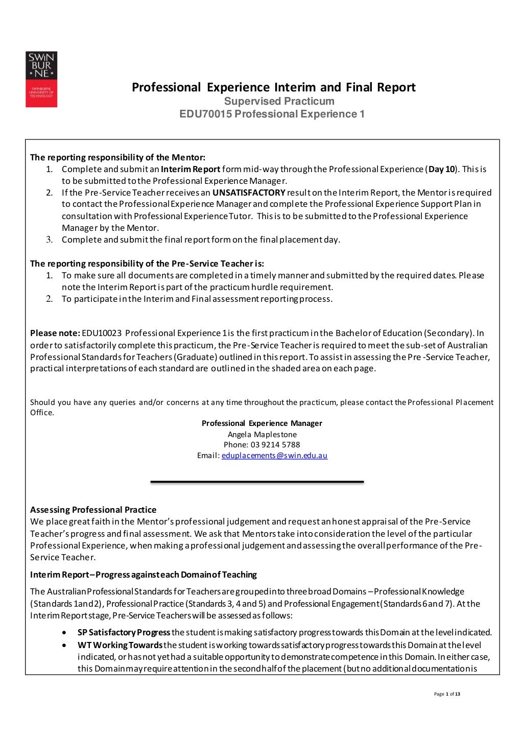 Professional Experience Final Report