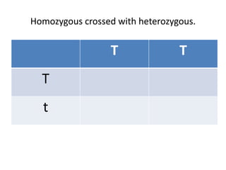 Homozygous crossed with heterozygous.
T T
T
t
 