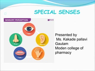 SPECIAL SENSES
Presented by
Ms. Kakade pallavi
Gautam
Moden college of
pharmacy
 
