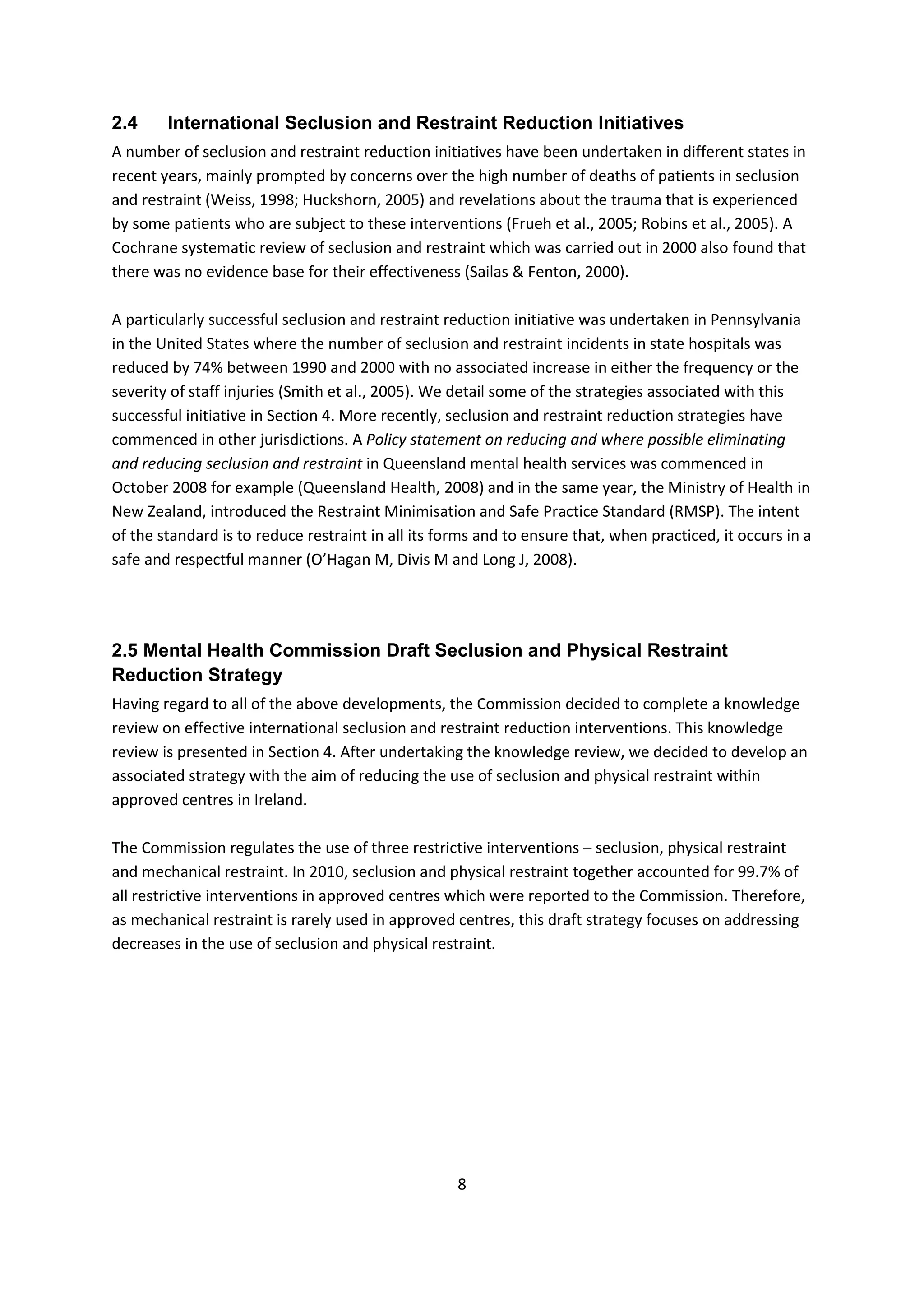 Seclusion and physical restraint reduction knowledge review | PDF