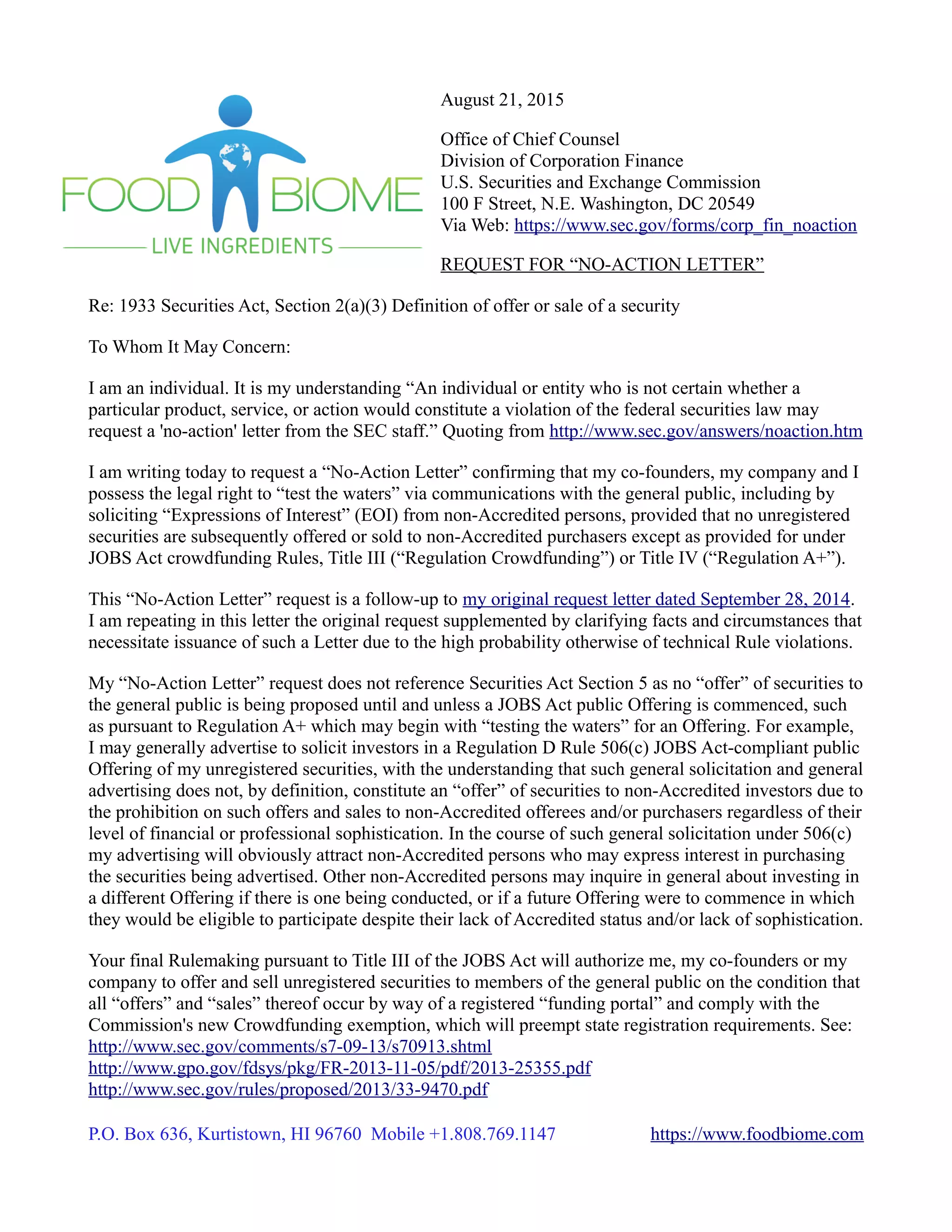 SEC No Action Letter Request Updated Letter PDF