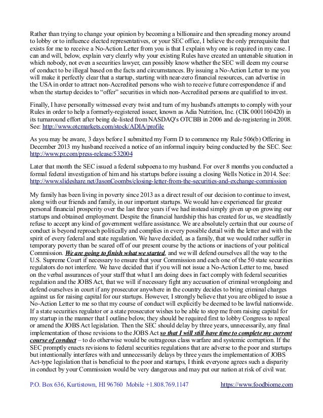 SEC No Action Letter Request to David R. Fredrickson, Chief Counsel