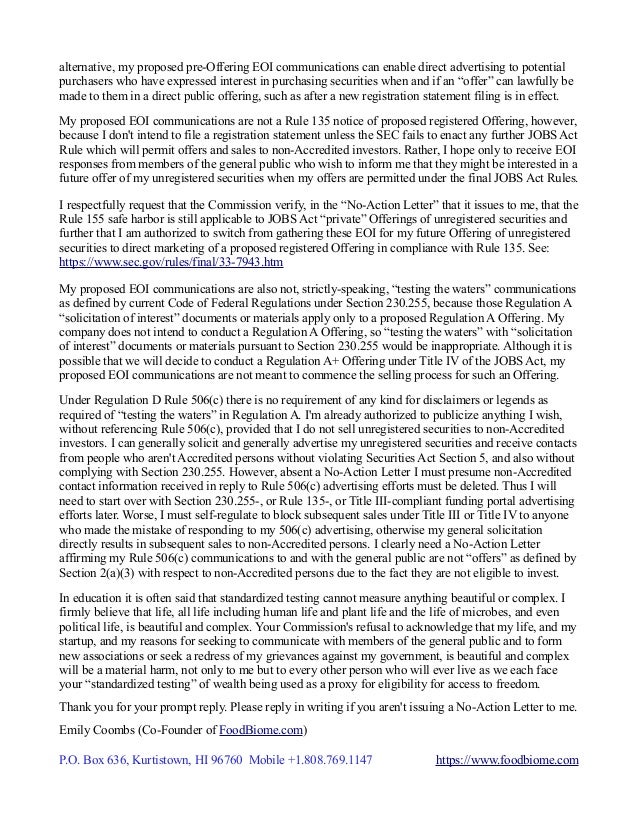 SEC No Action Letter Request to David R. Fredrickson, Chief Counsel