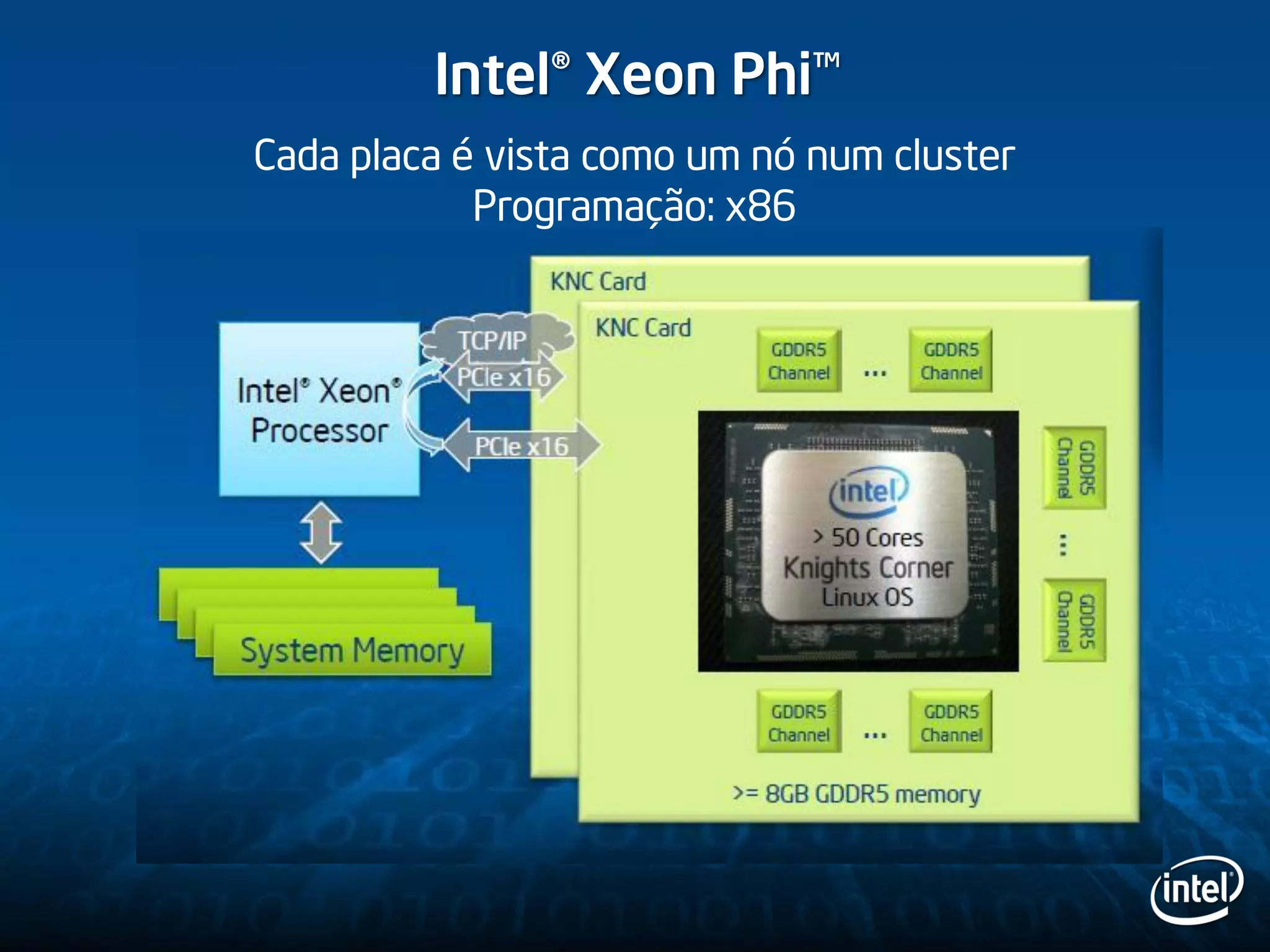 Intel® Xeon Phi™
Cada placa é vista como um nó num cluster
Programação: x86
 
