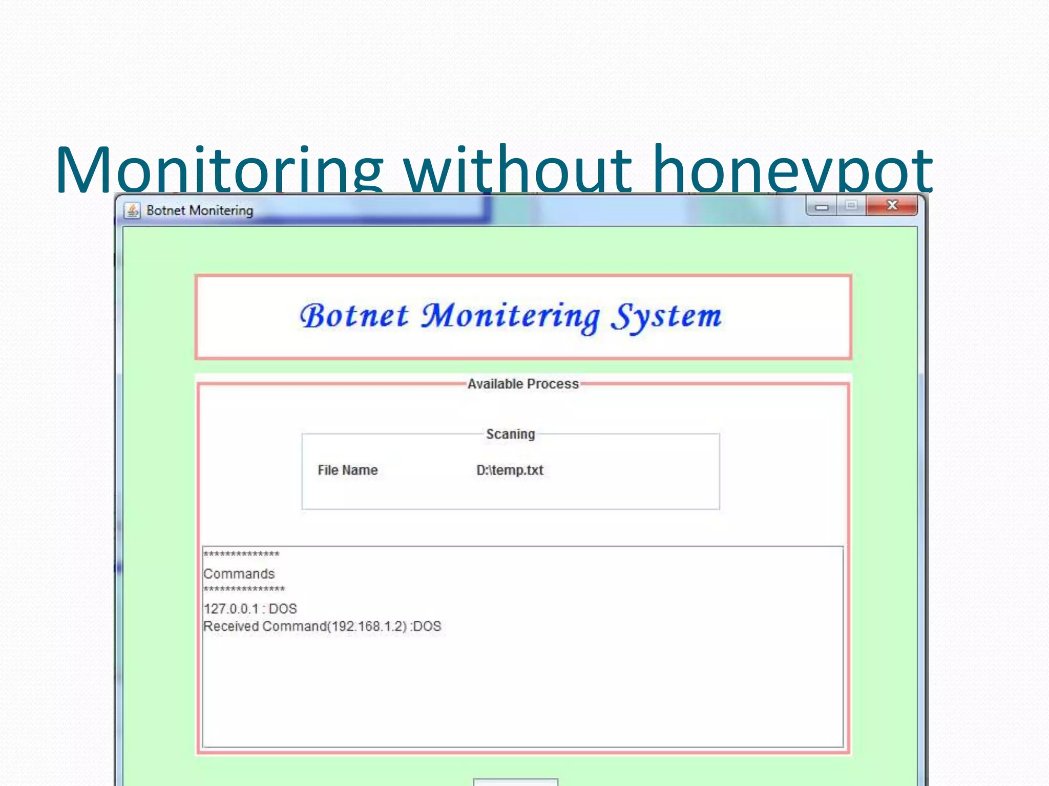 Monitoring without honeypot