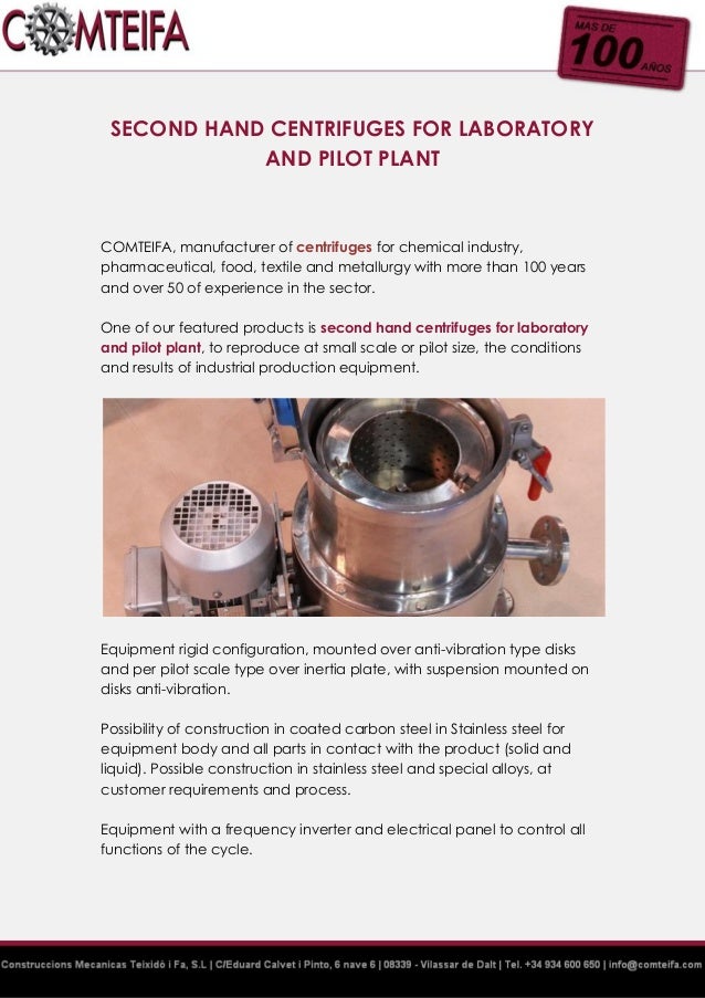 Second hand centrifuges for laboratory and pilot plant