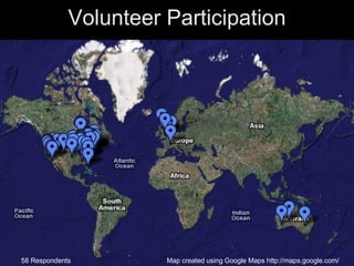 Volunteer Participation Map created using Google Maps http://maps.google.com/ 58 Respondents 