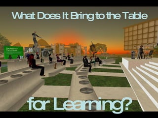 What Does It Bring to the Table for Learning? 