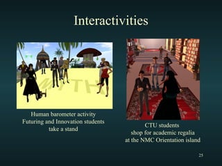 Interactivities Human barometer activity Futuring and Innovation students take a stand CTU students  shop for academic regalia at the NMC Orientation island 