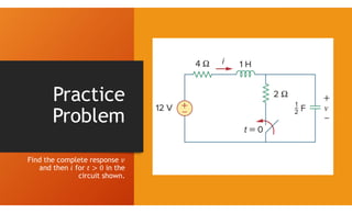 Practice
Problem
Find the complete response
and then for in the
circuit shown.
 