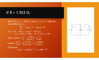 If R = 1.923 Ω:
• Given and , take the
derivative of
• At :
• Get and :
• Answer:
• Therefore:
 